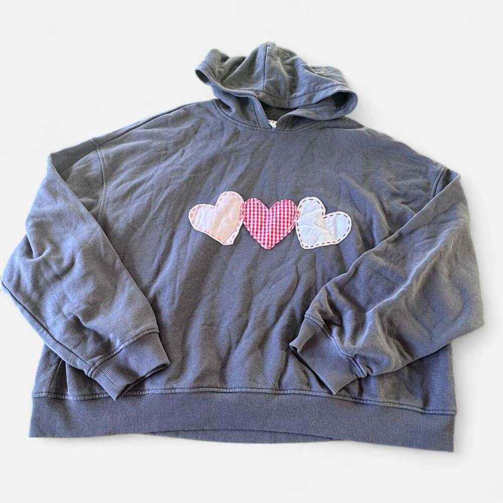 H&M Women's Grey and Blue Hoodie